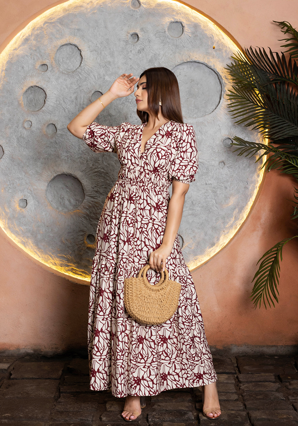 NOVA RED AND WHITE PRINTED DRESS
